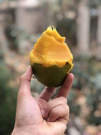 Close-up of hand holding ice cream