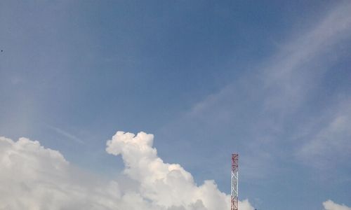 Low angle view of flag against sky