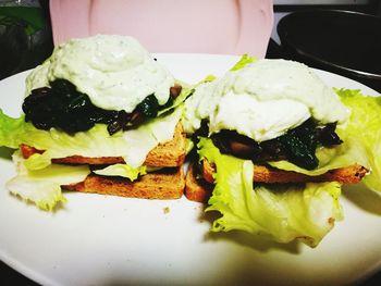 Close-up of burger in plate