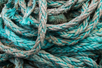 Full frame shot of old ropes at harbor
