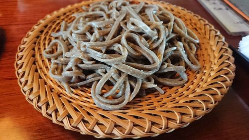 Close-up of wicker basket on table