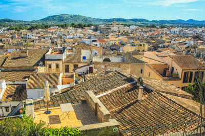High angle view of townscape against sky