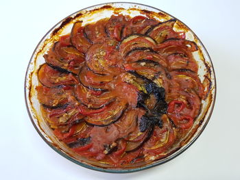 Directly above shot of pizza in plate