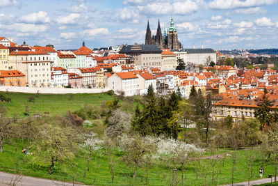 High angle view of townscape against sky