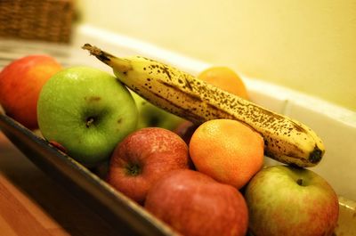 High angle view of apples in container