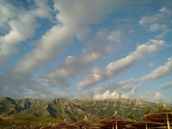 Panoramic view of landscape and mountains against sky