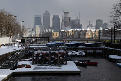 View of cityscape against sky during winter