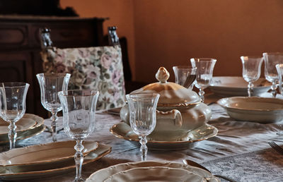 Wine glasses on table