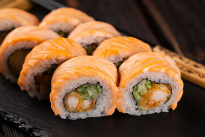 Close-up of sushi in plate