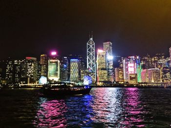 Illuminated buildings in city at night