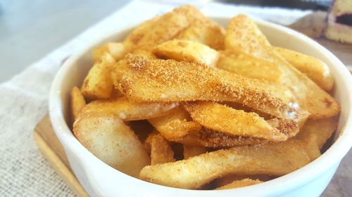 High angle view of fried egg in plate on table