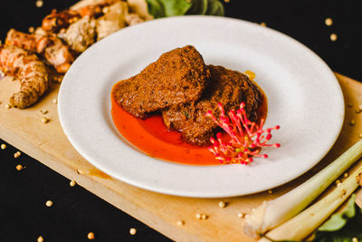 High angle view of meal served in plate