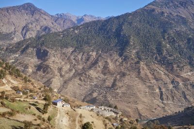 High angle view of mountains against sky