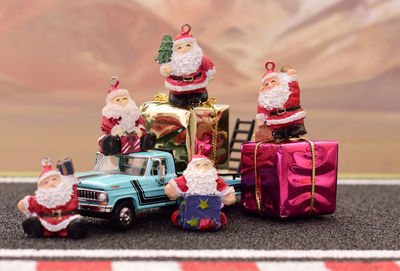 Toy car by christmas decorations