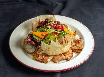 High angle view of meal served in plate