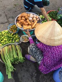 High angle view of fresh vegetables in market