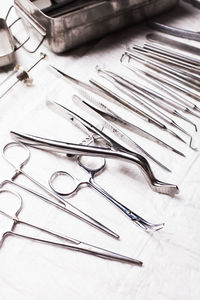 High angle view of eyeglasses on table