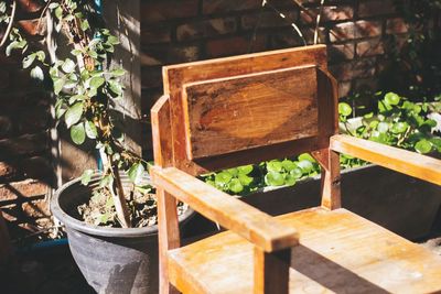 High angle view of potted plants in yard