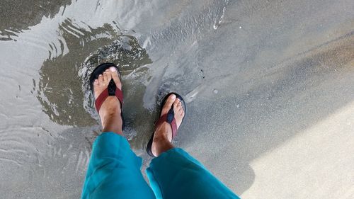 Low section of man with reflection in water