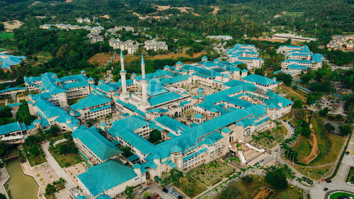 High angle view of city buildings