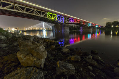 Bridge over river at night