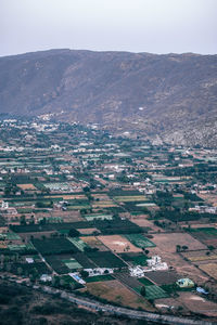High angle view of field against sky