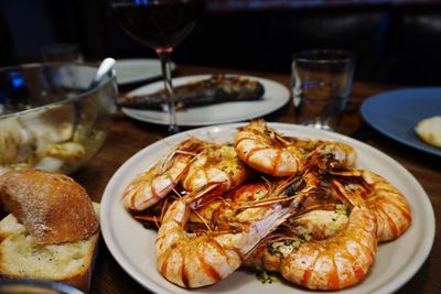 Close-up of seafood in plate on table