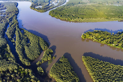 Aerial view of the danube river and its floodplain in serbia and croatia