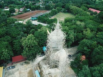 High angle view of trees and buildings