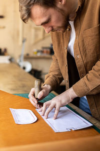 Man working on table