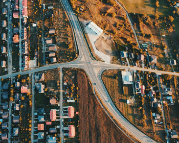 Aerial view over the highway at sunset