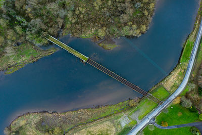 High angle view of road by lake