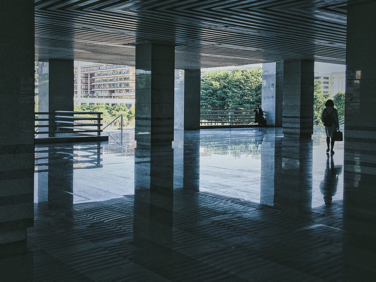 reflection, water, architecture, day, indoors, no people, sky