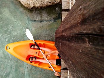 High angle view of nautical vessel on lake