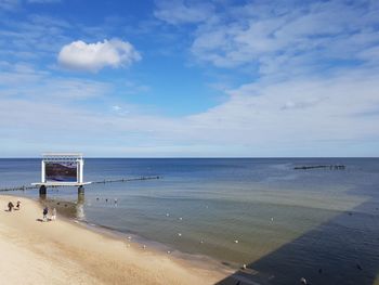 Scenic view of sea against blue sky