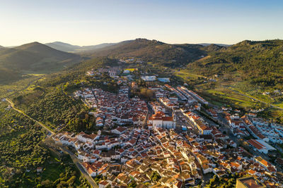 Landscape drone aerial view of serra de sao mamede in castelo de vide, portugal