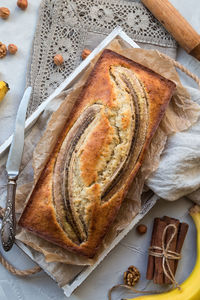 High angle view of bread on table