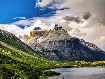 Scenic view of snowcapped mountains against sky