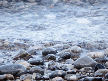 Surface level of stones on beach