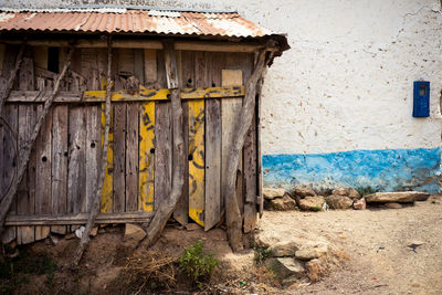 Closed wooden door of house
