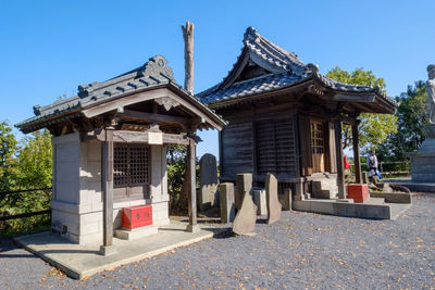 View of temple against clear blue sky