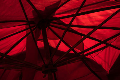 Low angle view of red umbrella