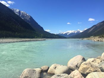 Scenic view of lake against blue sky