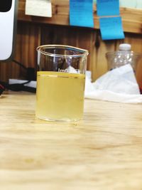 Close-up of beer in glass on table