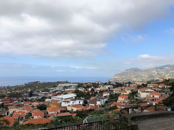 High angle view of townscape against sky