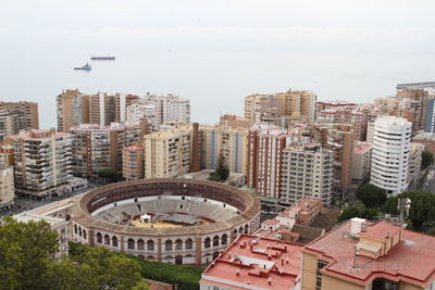 High angle view of cityscape against sky