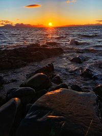 Scenic view of sea during sunset