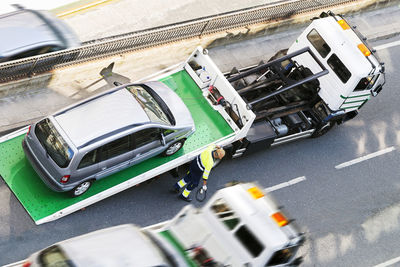 High angle view of vehicles on road