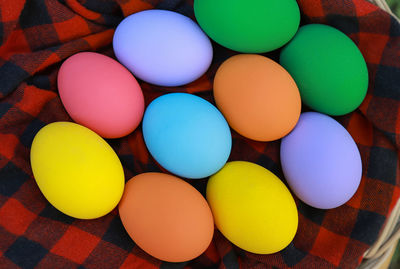 High angle view of multi colored balls on table