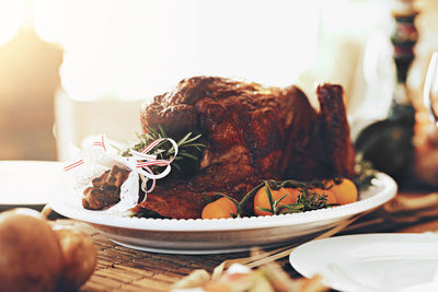 Close-up of food in plate on table